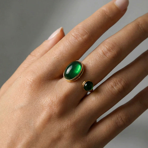 Simple Retro Fashion Dark Green Stainless Steel Electroplated Open Adjustable Ring Unisex Jewelry