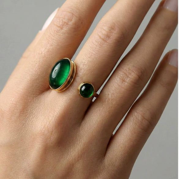 Simple Retro Fashion Dark Green Stainless Steel Electroplated Open Adjustable Ring Unisex Jewelry