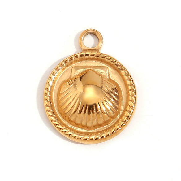 Simple Retro Geometric Stainless Steel Jewelry Accessories 18K Gold Plated Hammered Sun Moon Pendant