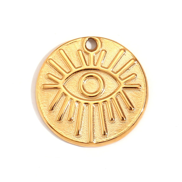Simple Retro Geometric Stainless Steel Jewelry Accessories 18K Gold Plated Hammered Sun Moon Pendant