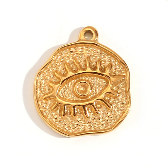 Simple Retro Geometric Stainless Steel Jewelry Accessories 18K Gold Plated Hammered Sun Moon Pendant