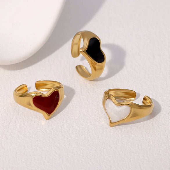 Simple Retro Joker Love Heart Gold Plated Stainless Steel Ring