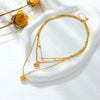 Simple Retro Multilayer Chain Love Round Pendant Necklace In Stainless Steel With Electroplating Treatment