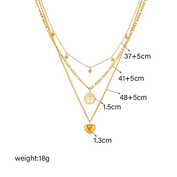Simple Retro Multilayer Chain Love Round Pendant Necklace In Stainless Steel With Electroplating Treatment