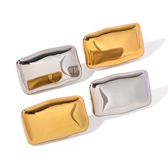 Simple Retro Rectangular Women's Earrings In Stainless Steel With Geometric Pattern And Electroplating