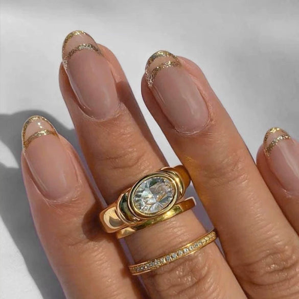 Simple Retro Style Finger Ring Stainless Steel Color Vacuum Plating Inlay Color Zircon For Women