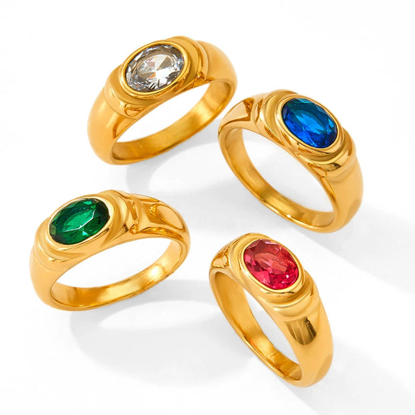 Simple Retro Style Finger Ring Stainless Steel Color Vacuum Plating Inlay Color Zircon For Women