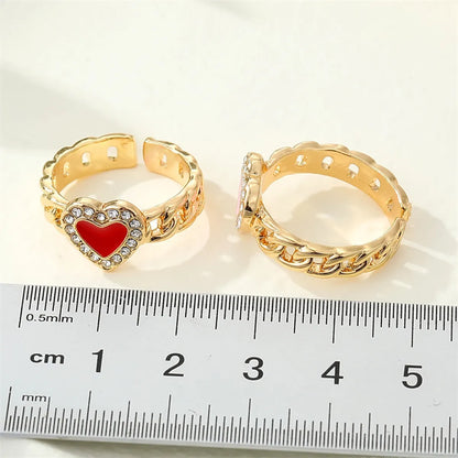 Simple Rhinestone Dripping Oil Heart Geometric Open Ring Female