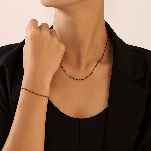 Simple Rice Bead Glass Titanium Steel Jewelry Set With Electroplating For Women Bracelet And Necklace