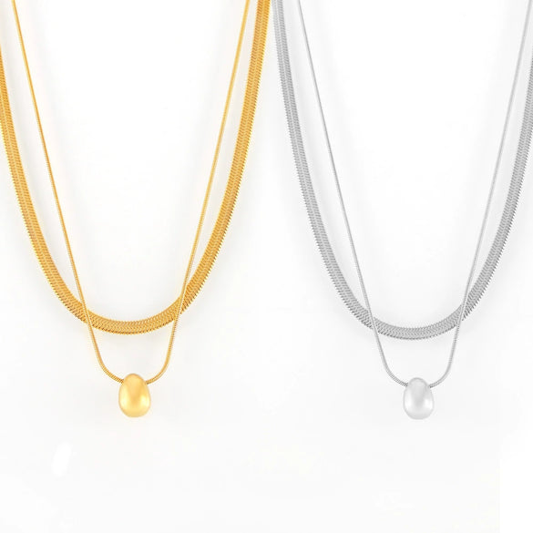 Simple Round Bead Stainless Steel Collarbone Necklace Multi Layer Stacked Geometric Design Electroplated Women's Fashion Jewelry
