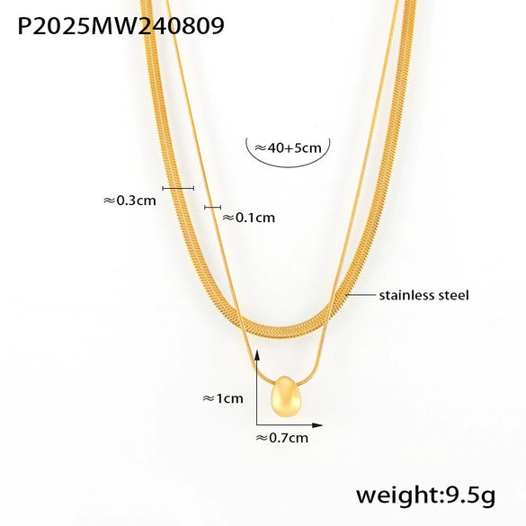 Simple Round Bead Stainless Steel Collarbone Necklace Multi Layer Stacked Geometric Design Electroplated Women's Fashion Jewelry