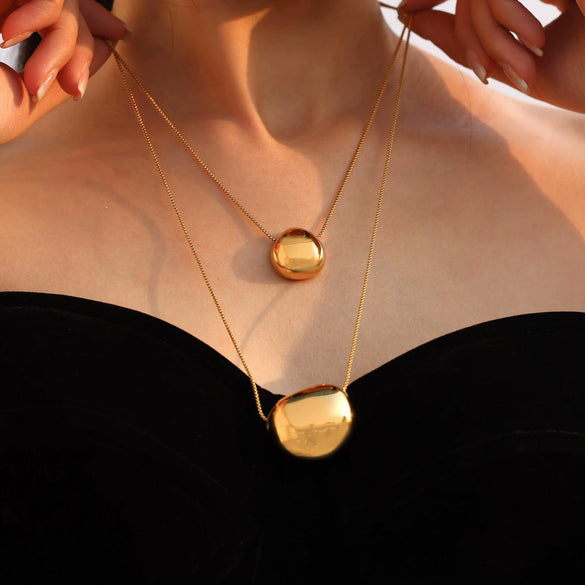 Simple Round Geometric Pendant Necklace Stainless Steel Titanium Steel Light Luxury Electroplating Women's Accessories