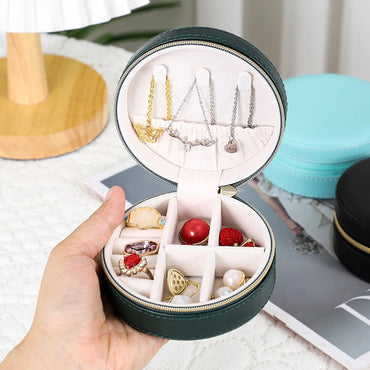 Simple Round Pu Leather Jewelry Storage Box Portable