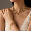 Simple Round Titanium Steel And Stainless Steel Necklace And Bracelet Set For Women With Electroplating Design