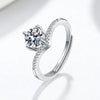 Simple S925 Silver Crown V Shaped Ring For Women Geometric Electroplated Adjustable Open Ring With Single Stone Accent