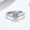 Simple S925 Silver Crown V Shaped Ring For Women Geometric Electroplated Adjustable Open Ring With Single Stone Accent