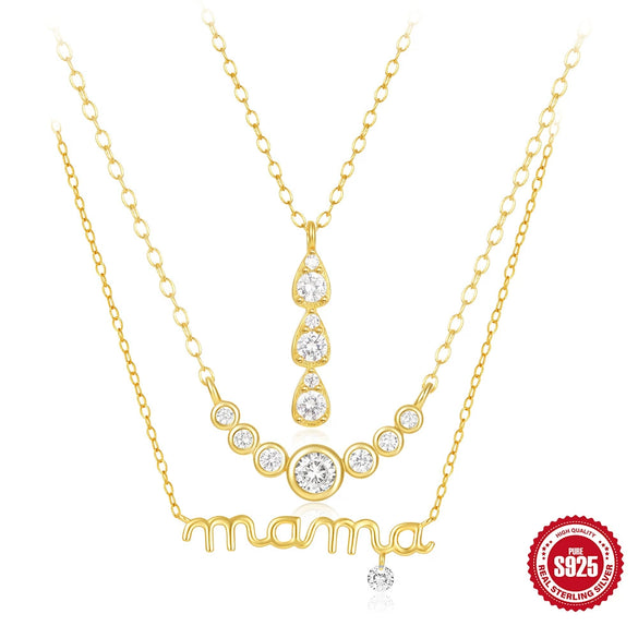 Simple S925 Silver Single Row Water Drops Geometry Inlaid Zircon Women's Collarbone Necklace