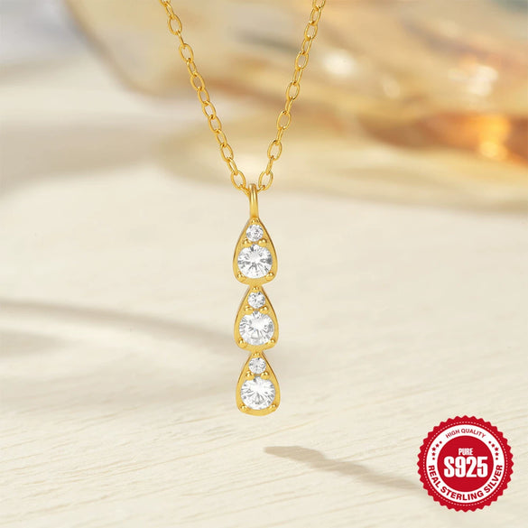 Simple S925 Silver Single Row Water Drops Geometry Inlaid Zircon Women's Collarbone Necklace