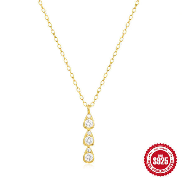 Simple S925 Silver Single Row Water Drops Geometry Inlaid Zircon Women's Collarbone Necklace