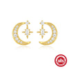 Simple S925 Silver Stud Earrings With Stars Moon Diamond Smiling Face Geometric Design Electroplated For Women