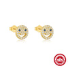 Simple S925 Silver Stud Earrings With Stars Moon Diamond Smiling Face Geometric Design Electroplated For Women
