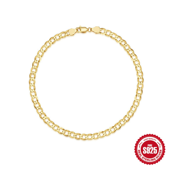 Simple S925 Sterling Silver Basic Matching Cuban Chain Bracelet For Women With Geometric Pattern And Electroplating Treatment