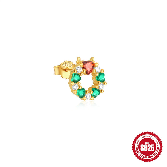 Simple S925 Sterling Silver Christmas Tree Geometric Earrings With Electroplating For Women