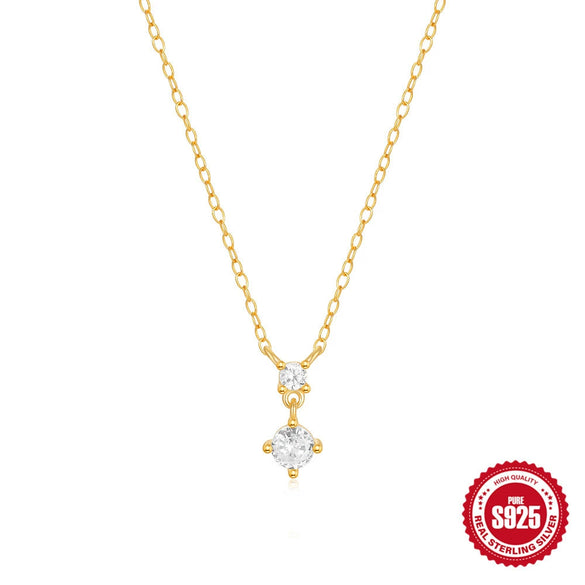 Simple S925 Sterling Silver Classic Four Claw Diamond Geometric O Shaped Chain Women's Collarbone Necklace With Electroplating