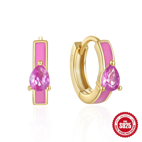 Simple S925 Sterling Silver Colorful Water Drop Shaped Dopamine Drop Oil Earring Buckle Earrings For Women With Geometric Design And Electroplating Treatment