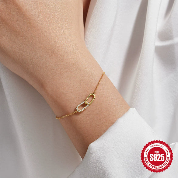 Simple S925 Sterling Silver Cross Double Buckle Geometric Zircon Inlaid Women's Bracelet With Electroplating