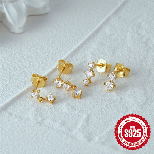 Simple S925 Sterling Silver Fourpiece Bow Women's Earrings Set With Geometric Design And Diamondencrusted Feature