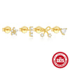 Simple S925 Sterling Silver Fourpiece Bow Women's Earrings Set With Geometric Design And Diamondencrusted Feature