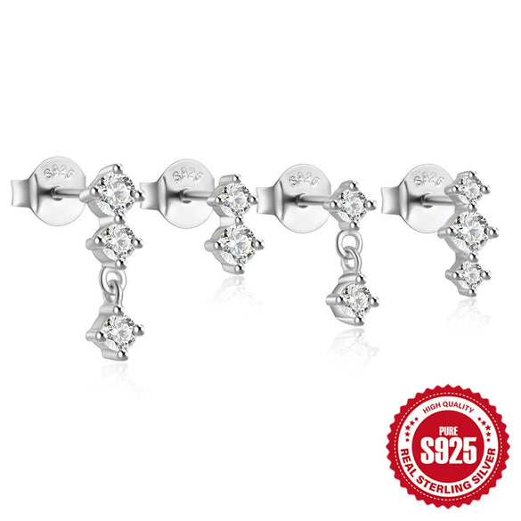 Simple S925 Sterling Silver Fourpiece Bow Women's Earrings Set With Geometric Design And Diamondencrusted Feature