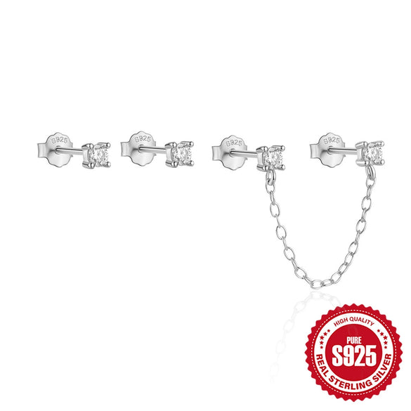 Simple S925 Sterling Silver Fourpiece Bow Women's Earrings Set With Geometric Design And Diamondencrusted Feature