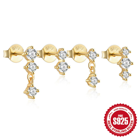 Simple S925 Sterling Silver Fourpiece Bow Women's Earrings Set With Geometric Design And Diamondencrusted Feature