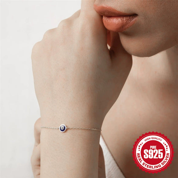 Simple S925 Sterling Silver Geometric Devil's Eye Dripping Oil Women's Bracelet
