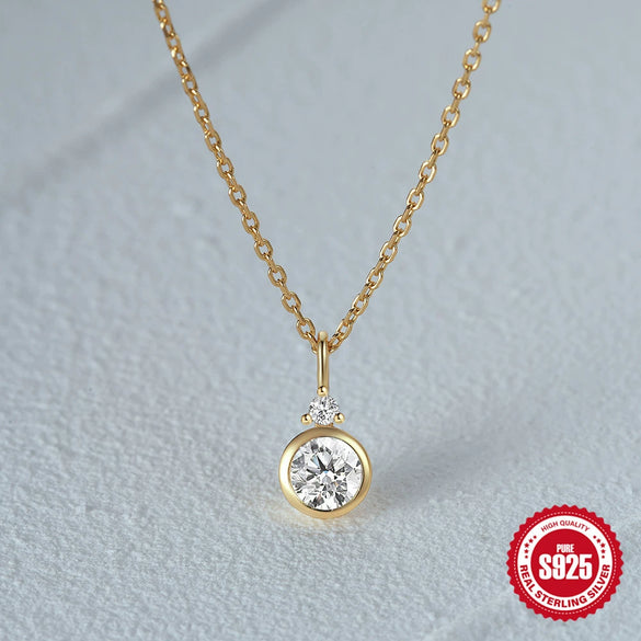 Simple S925 Sterling Silver Geometric Diamond All Match Elegant Ladies Necklace With Electroplating