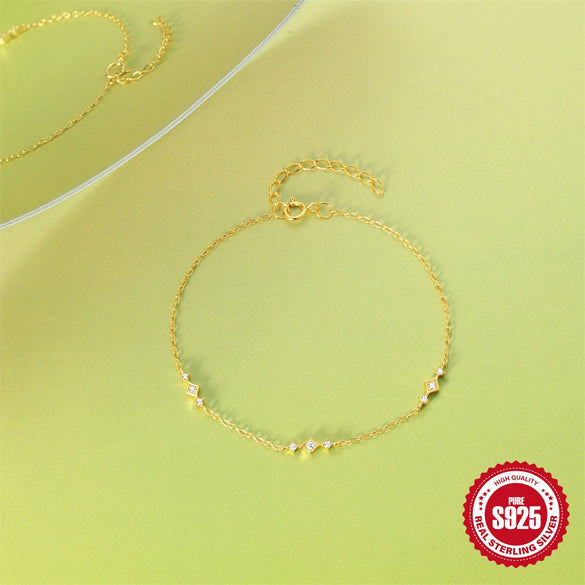 Simple S925 Sterling Silver Geometric Diamond Stacked Wear Unisex Bracelet