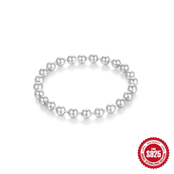 Simple S925 Sterling Silver Geometric Figaro Chain Ball Bead Chain Basic Ring Chain Stacking Bracelet With Electroplating