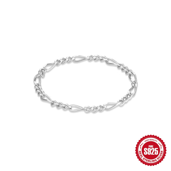 Simple S925 Sterling Silver Geometric Figaro Chain Ball Bead Chain Basic Ring Chain Stacking Bracelet With Electroplating