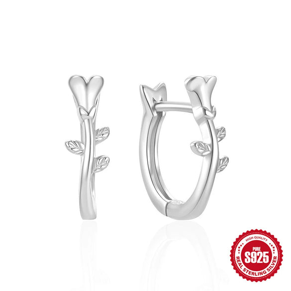Simple S925 Sterling Silver Geometric Leaves Glitter Luxury Huggie Earrings With Electroplating