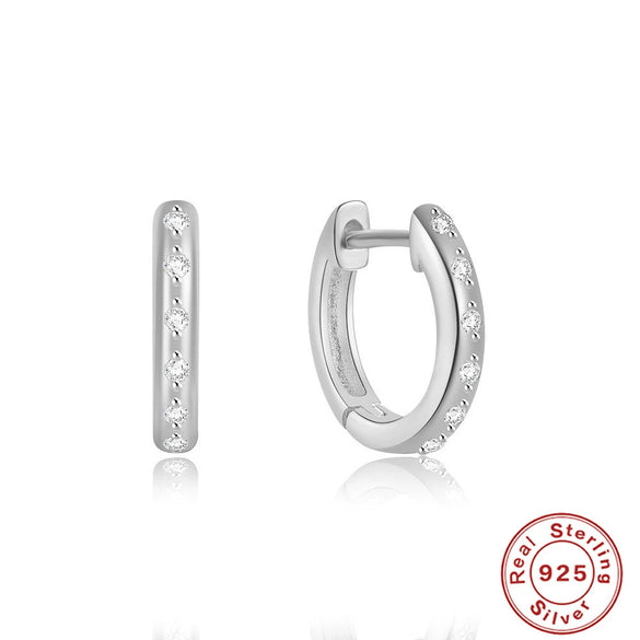 Simple S925 Sterling Silver Geometric Leaves Glitter Luxury Huggie Earrings With Electroplating