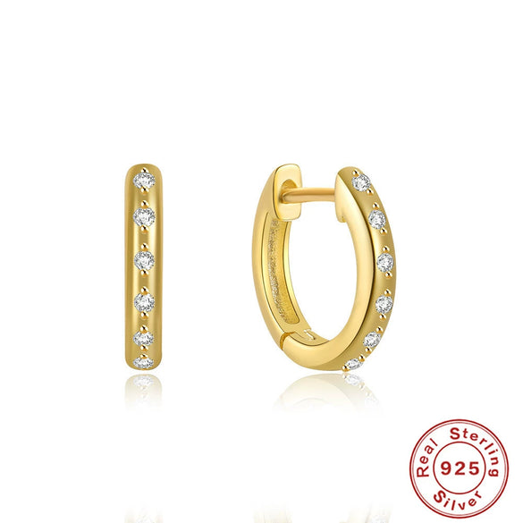 Simple S925 Sterling Silver Geometric Leaves Glitter Luxury Huggie Earrings With Electroplating