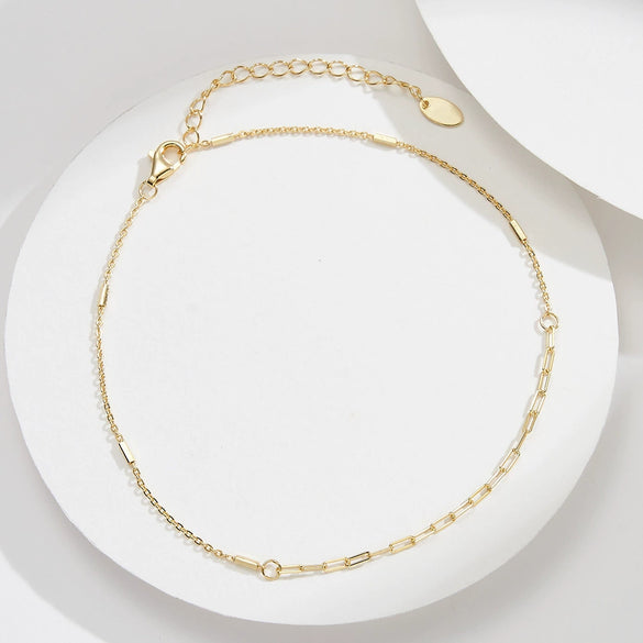 Simple S925 Sterling Silver Geometric Paper Clip Anklet For Women