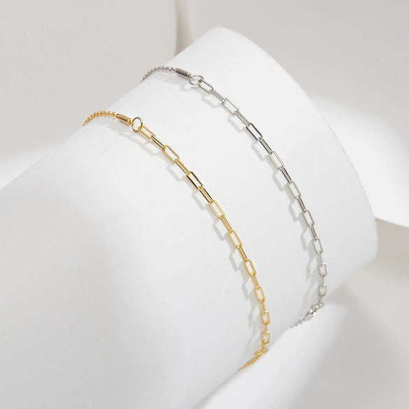 Simple S925 Sterling Silver Geometric Paper Clip Anklet For Women
