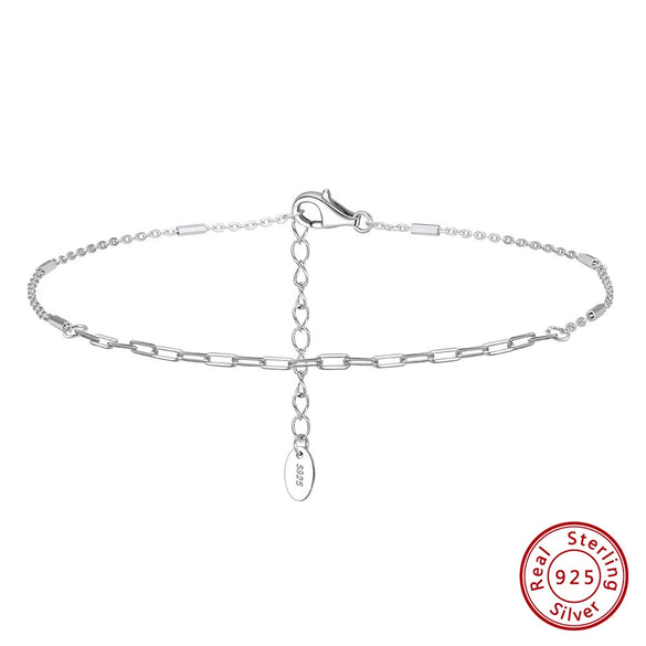 Simple S925 Sterling Silver Geometric Paper Clip Anklet For Women