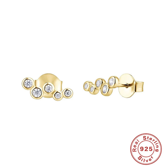 Simple S925 Sterling Silver Geometric Round Horse Eye Diamond Stud Earrings For Women With Inlaid Zircon