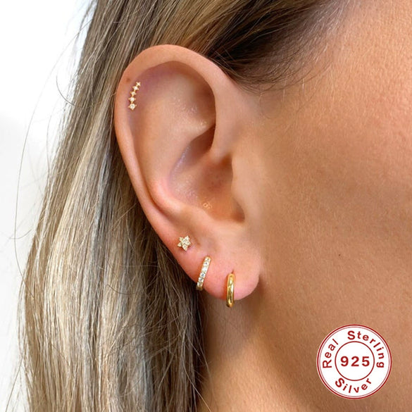 Simple S925 Sterling Silver Geometric Round Horse Eye Diamond Stud Earrings For Women With Inlaid Zircon