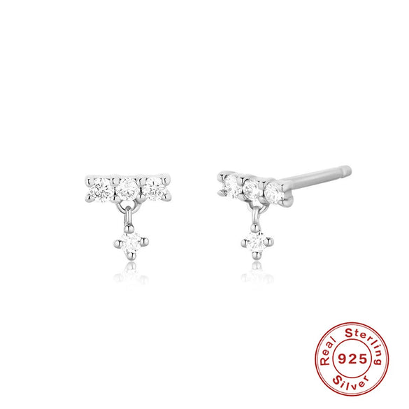 Simple S925 Sterling Silver Geometric Round Horse Eye Diamond Stud Earrings For Women With Inlaid Zircon