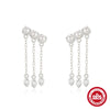 Simple S925 Sterling Silver Geometric Star Diamond Pearl Tassel Chain Earrings For Women